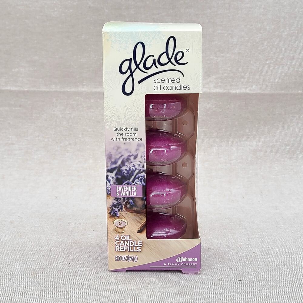 GLADE Lavender & Vanilla Scented Oil Candles 4 Refills 2oz NEW